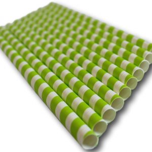 Compostable Paper Straw - Green Stripe - 230mm x 8mm - Case of 1000 (10x100)