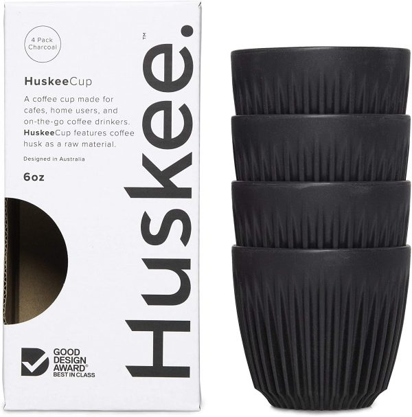 Huskee 6oz Cup - Charcoal or Natural Colour x4